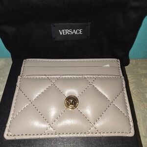 Versace Taupe Quilted Wallet with Gold Accent